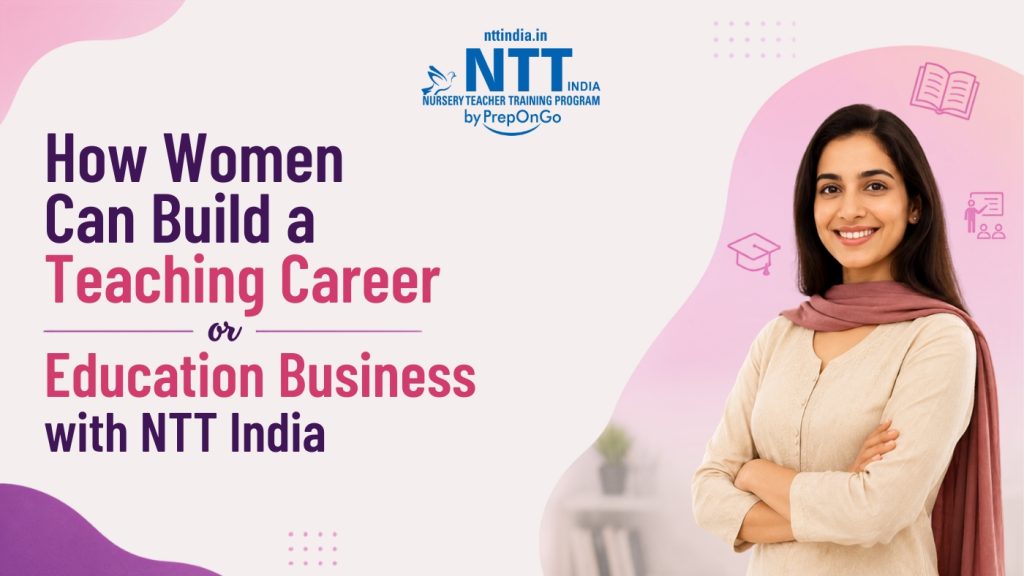 Woman smiling confidently, showcasing career opportunities in teaching and education business with NTT India Nursery Teacher Training Program.